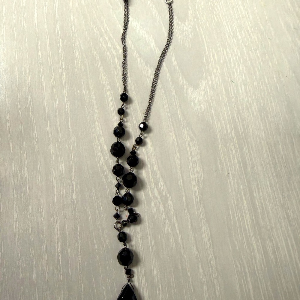 White House Black Market Black Beaded Faceted Tear Drop Necklace